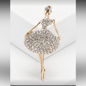 Elegant Gold and Crystal Ballerina Brooch  nwt!